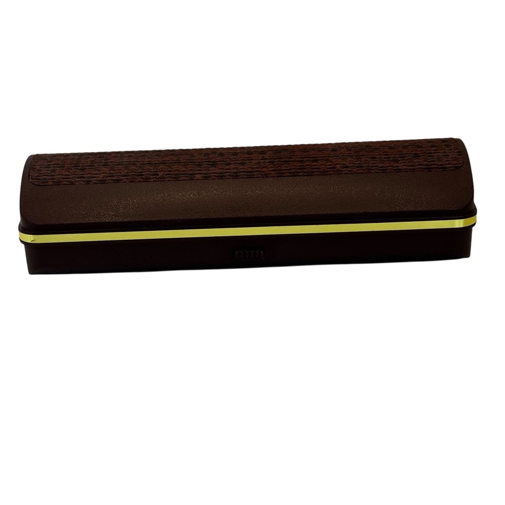 Vintage 1990's Brown Hard‎ Clamshell Spring Clamp Eyeglasses Case Holder